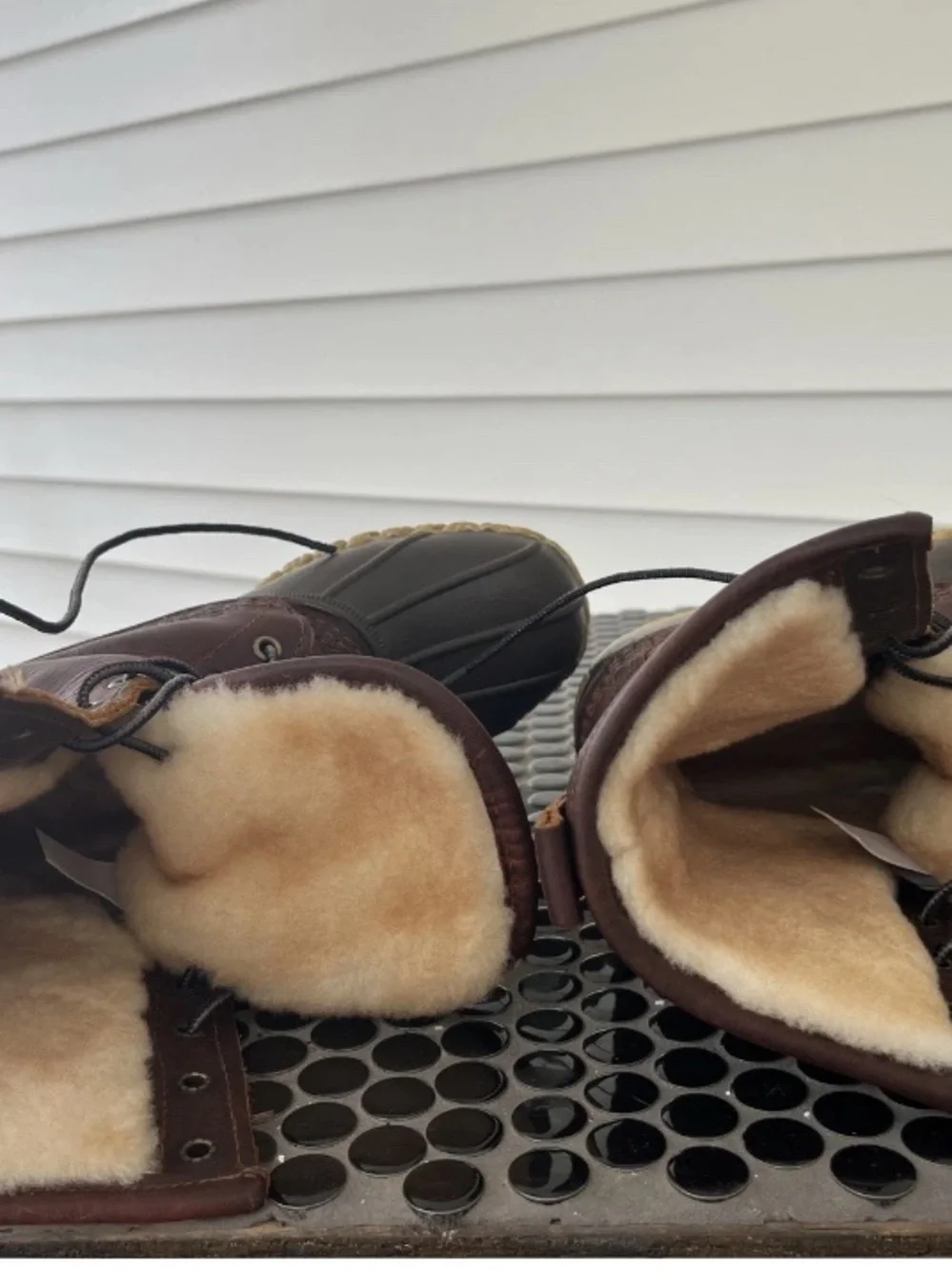 L.L. Bean Women's burnt red, raw leather, Rubber Shearling-Lined Duck Boots 7